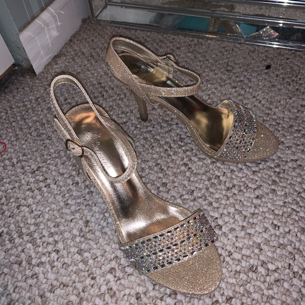 size 7 gold high heels. WORN ONCE!!